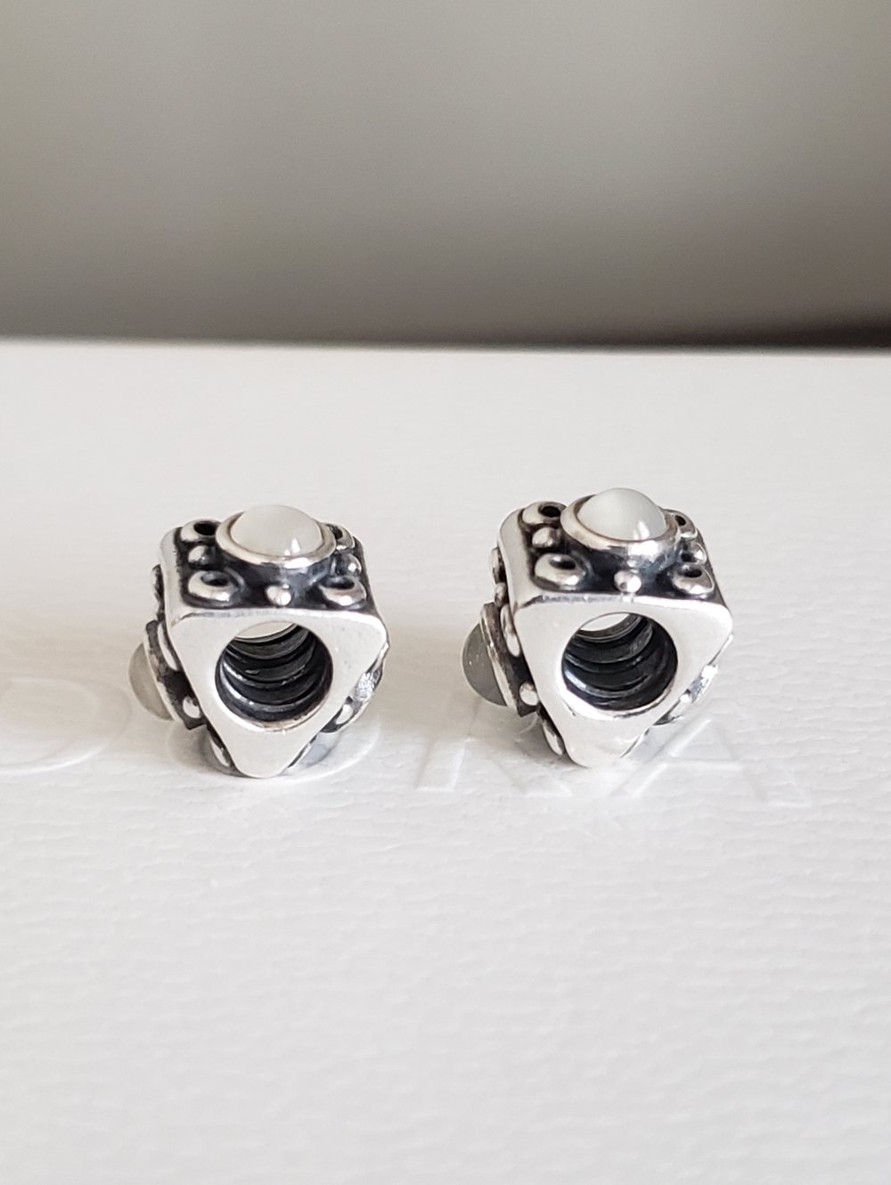 Pair Of Pandora Moonstone Triangle Charms